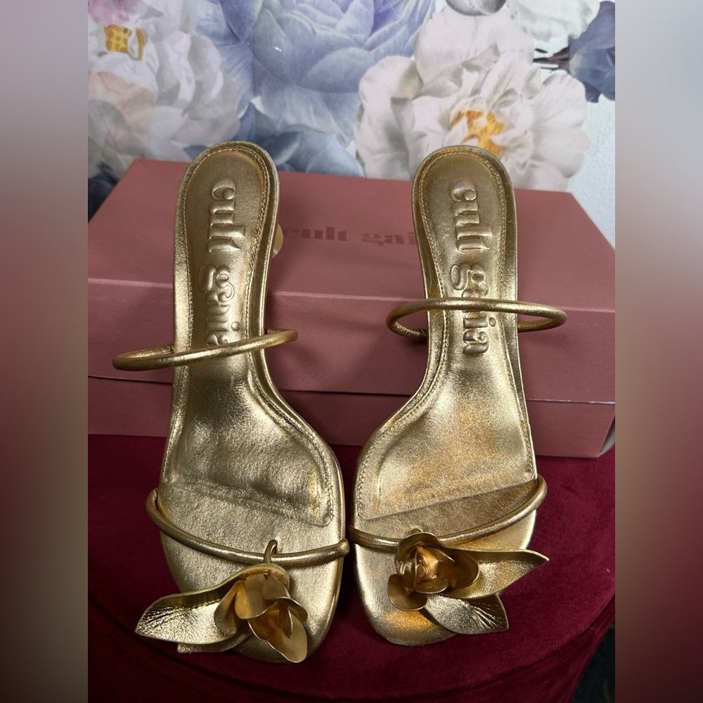 Cult Gaia Cosette Sandal in Brass gold metallic kitten heel slip on open toe - Picture 9 of 12